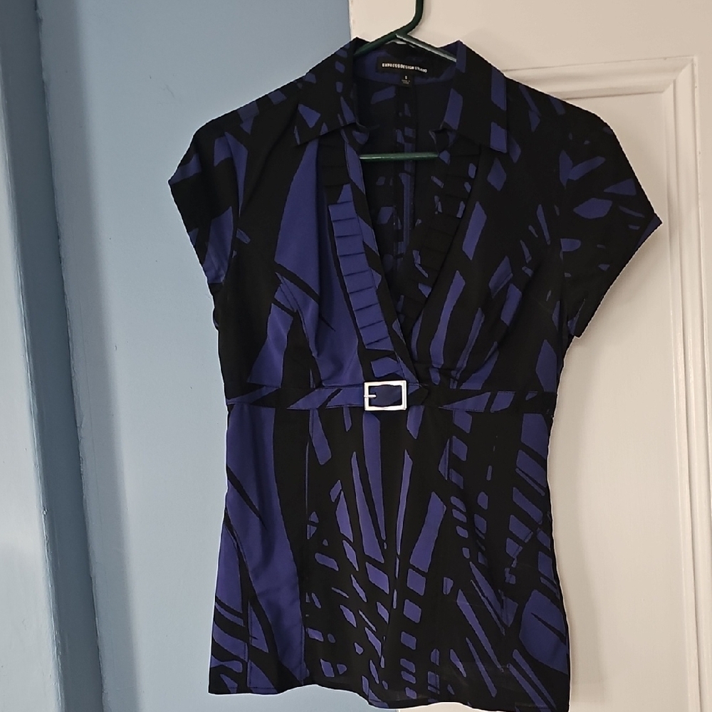 Express Black and Blue Patterned Blouse
